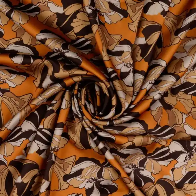Satin Polyester Retro Blumen ocker braun Versand Am Gleichen Tag