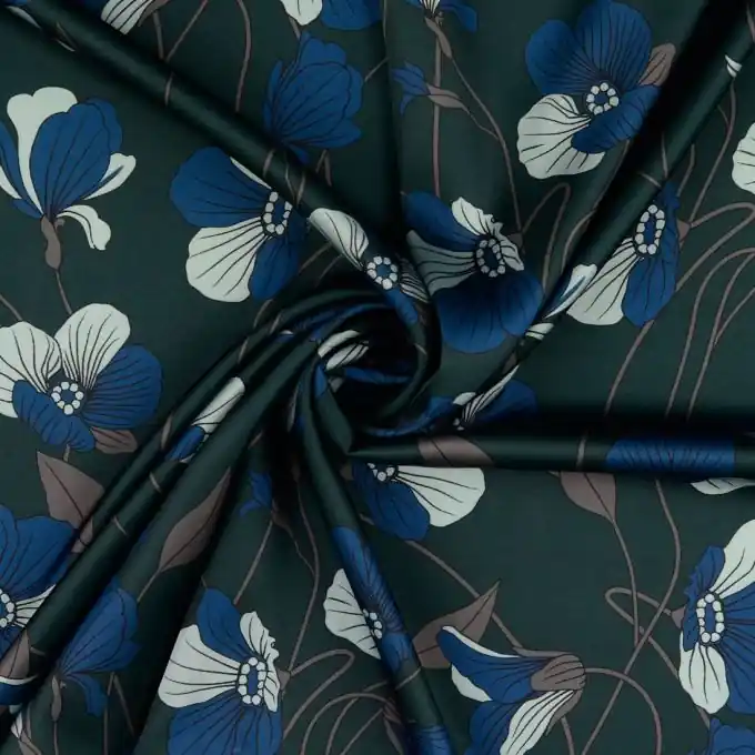 Ausverkauf Polyester-Satin Stoff Große Blume Braun 149 cm Breite