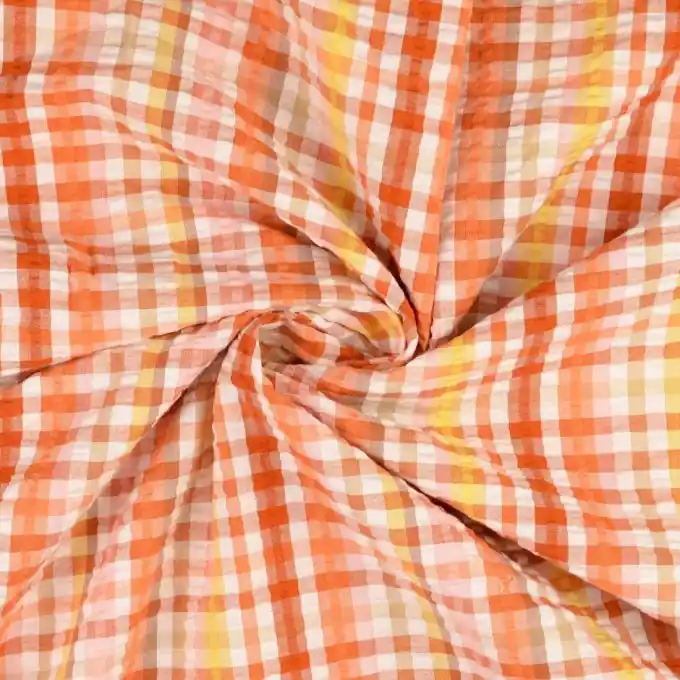 Seersucker-Stoff Orange Kariert 145cm Breite Heute Kaufen