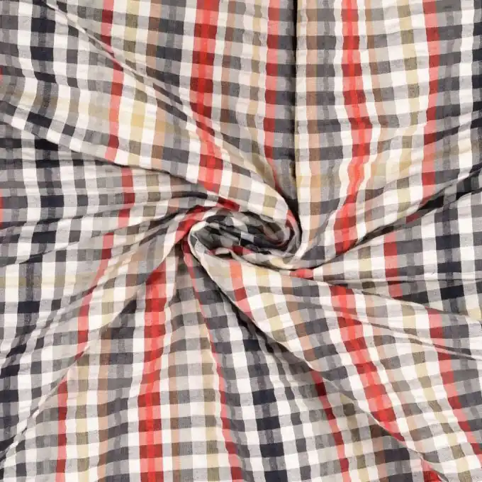 Handgefertigt Seersucker Karo schwarz rot beige