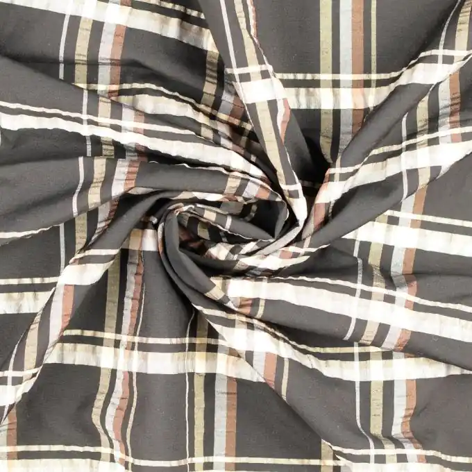 Viskose-Seersucker-Stoff Tartan Schwarz 144 cm Breite Begrenztes Angebot