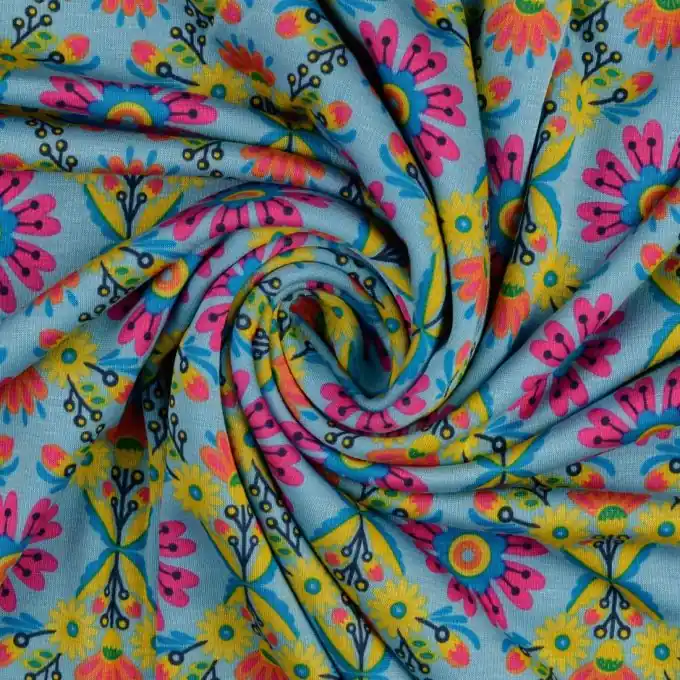 Alpenfleece Blumen Plüsch blau Direkt Vom Hersteller