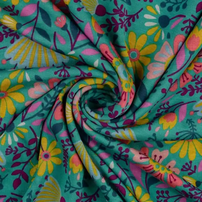 Alpenfleece Blumen Plüsch türkis Neu