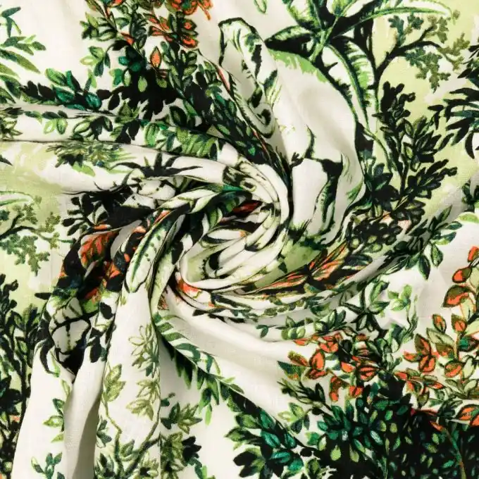 Beliebt Leinen-Viskose Stoff Savannendruck Grün/Ecru 137cm Breite