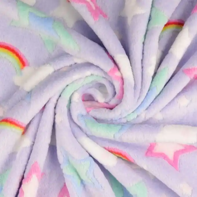 Plüschstoff Sterne Regenbogen violett Geld-Zurück-Garantie