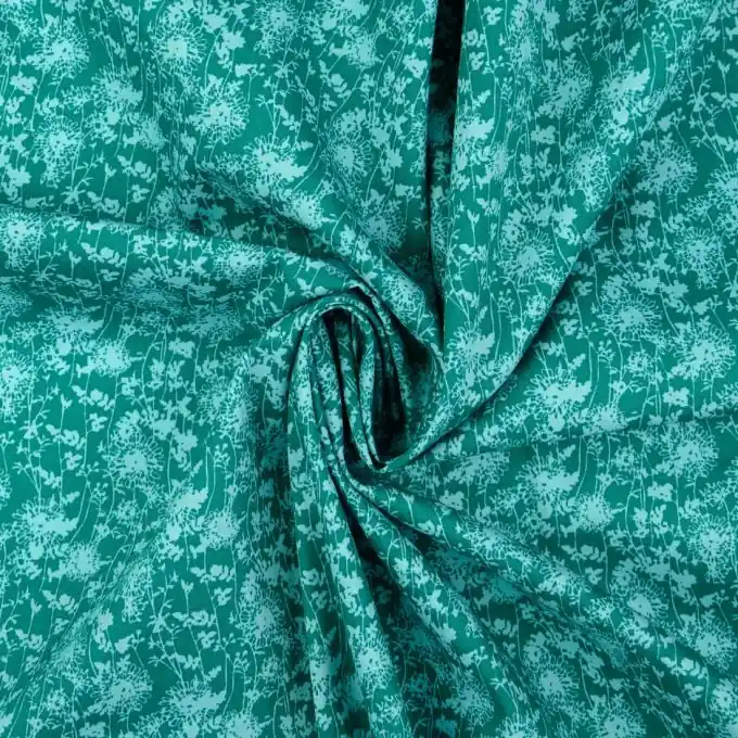 Billig Grüne Baumwoll-Popeline mit zartem Blumendruck für Kleidung