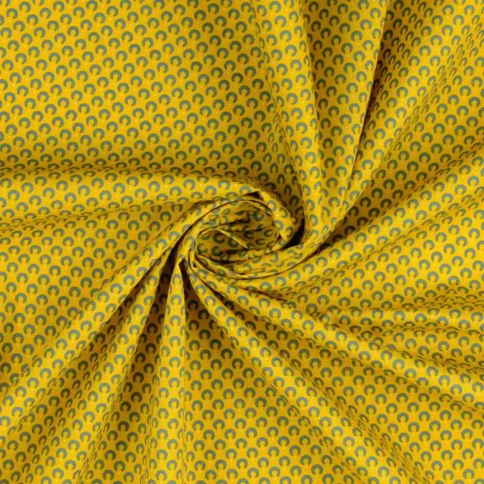 Baumwoll-Popeline mit gelbem Halbkreis-Druck für vielseitige Kreationen Neue Kollektion