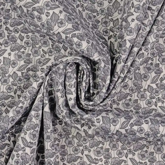 Heute Kaufen Popeline Baumwolle Blumen dunkelgrau