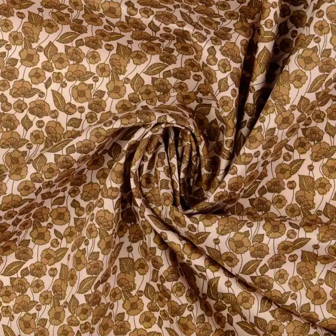 Hochwertig Popeline Baumwolle Blumen braun beige