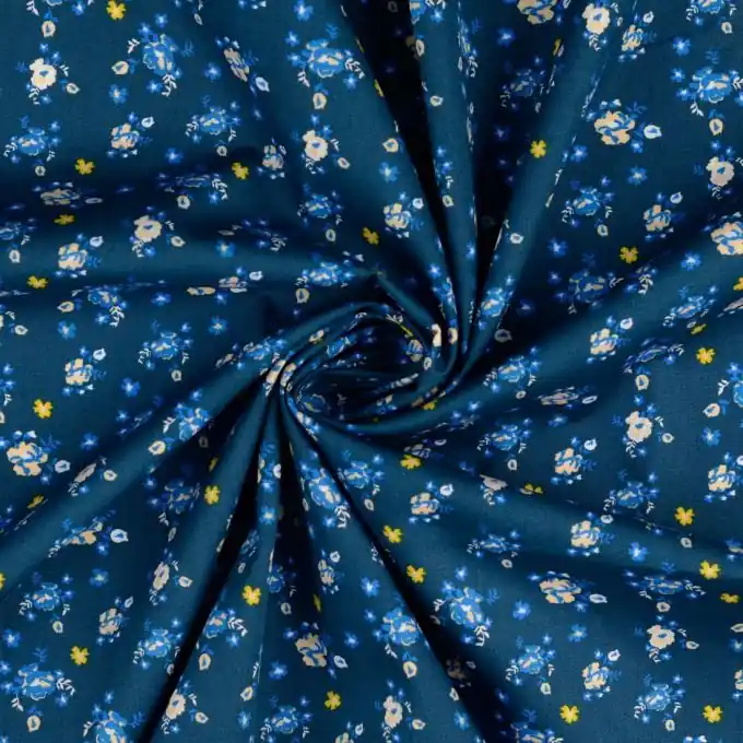 Popeline Baumwolle romantische Blumen entenblau Bestpreis