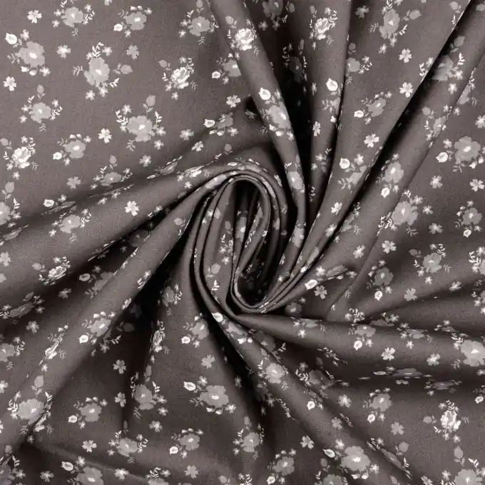 Gratis Versand Anthrazit Baumwoll-Popeline mit zartem Blumenmuster – Perfekt für Kleidung und Accessoires