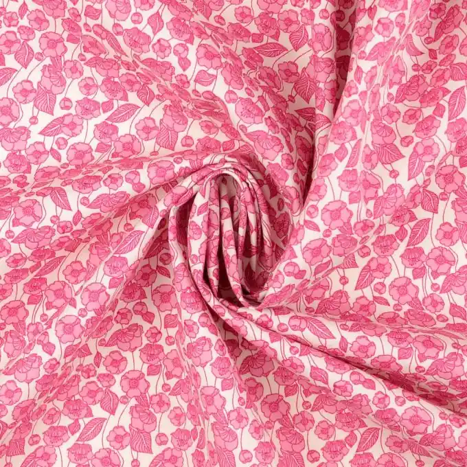 Popeline Baumwolle rosa Blüten ecru Schneller Versand