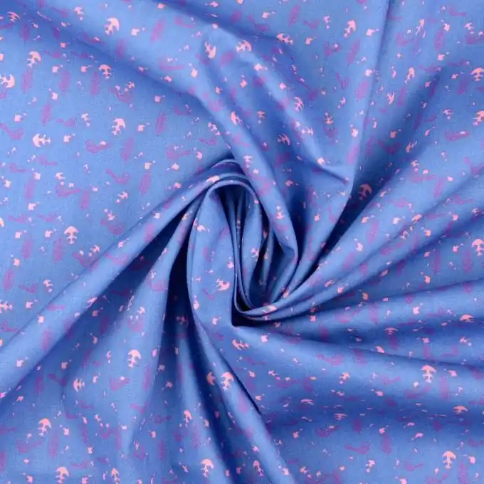 Baumwoll-Popeline mit Vogeldruck in Blau für Kleidung Hochwertig