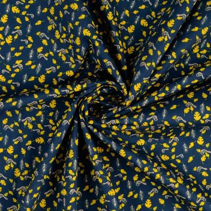 Preisreduziert Baumwoll-Popeline mit Vogeldruck in Dunkelblau
