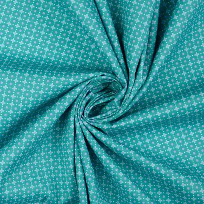 Günstig Türkisblaue Baumwoll-Popeline mit geometrischem Druck