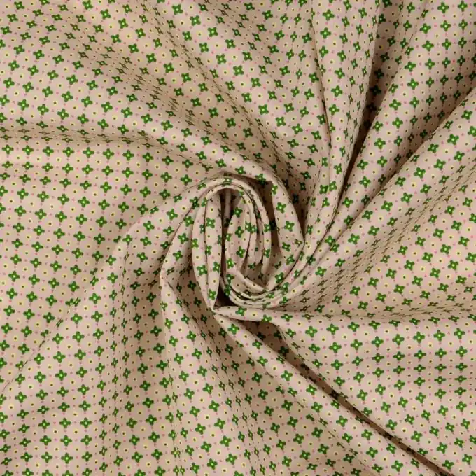 Heißes Angebot Popeline Baumwolle Kreuze grün beige