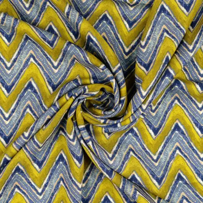 Twill Viskose Wellen Zickzack blau gelb Neuheit