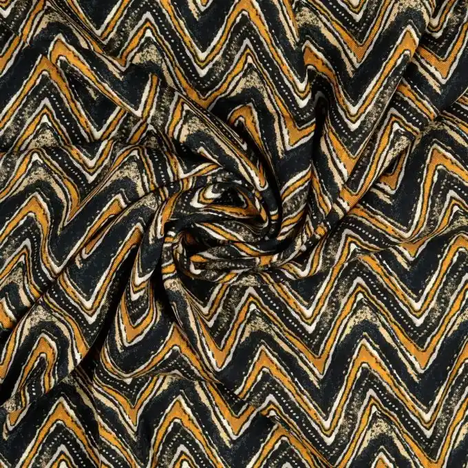 Twill Viskose Wellen Zickzack schwarz senfgelb Neu Im Sortiment