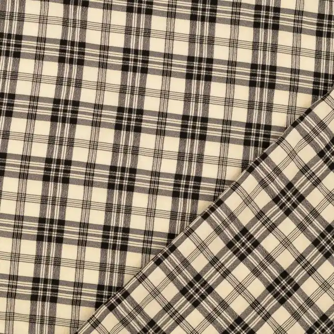 Viskosestoff Tartan ecru schwarz Top-Preis