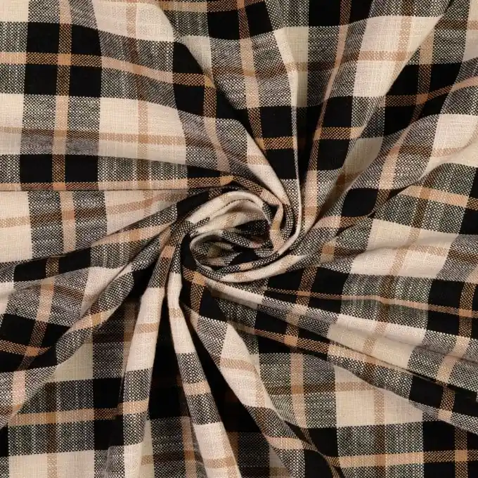 Weicher Baumwollstoff beige Karos Tartan schwarz Bestpreis