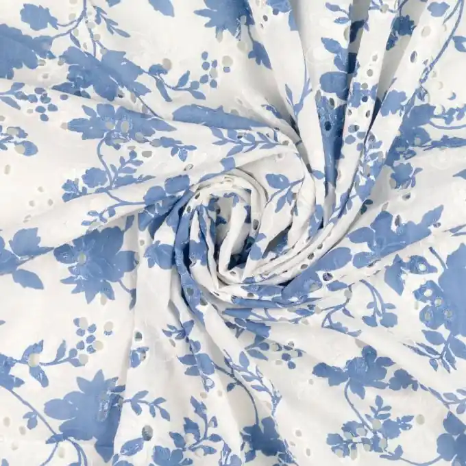 Echt Batist weiß Stickereien blau