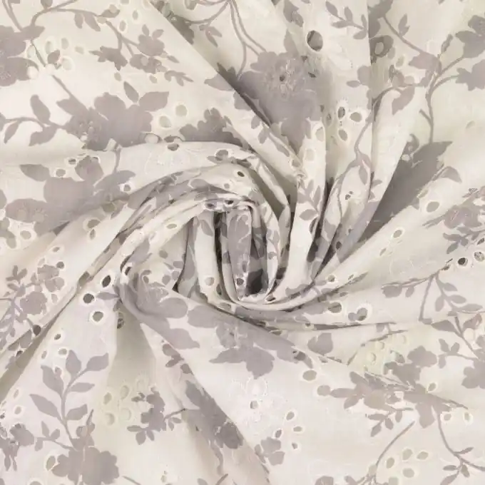 Billig Batist weiß Stickereien grau