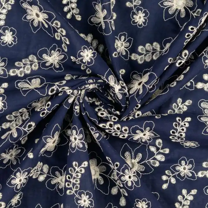 Zertifiziert Batist Blumenstickereien Marineblau