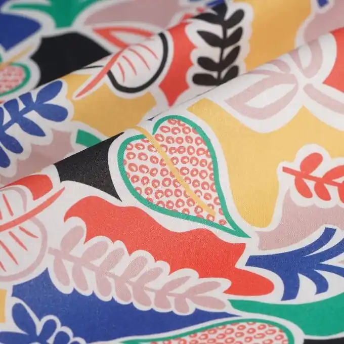 Markenware Baumwoll-Popeline Blätter bunt