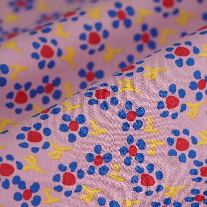 Popeline Baumwolle Floral Blau Rosa Ausverkauf