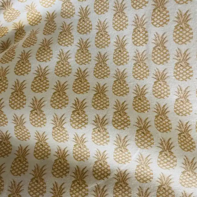 Baumwolljersey mit weißem Ananas-Muster gold Handgefertigt