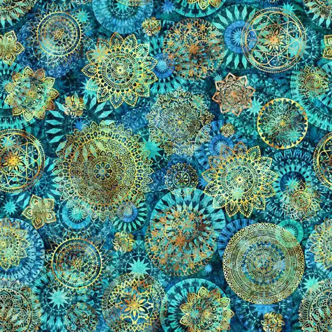 Must-Have Gewebe Patchwork mit Mandala-Muster in Gold und Blau