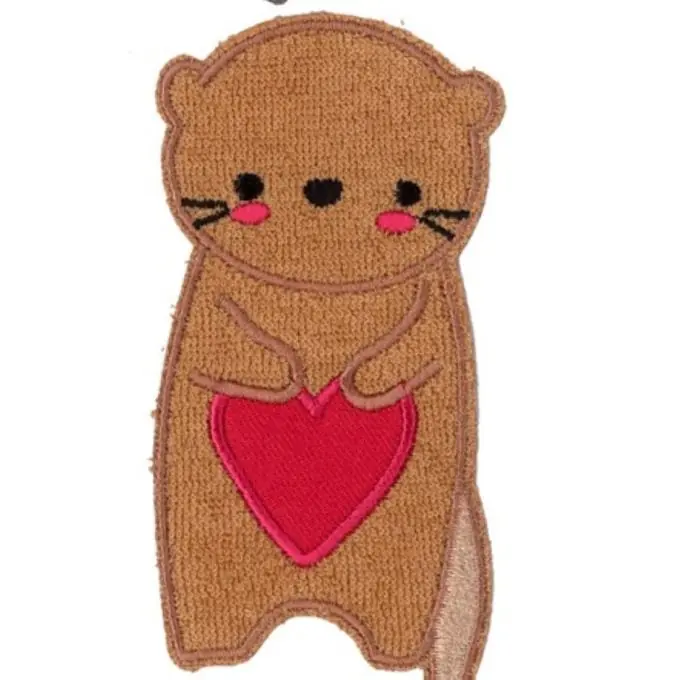 Termoklebender Patch Teddybär-Herz Ecusson, 10cm, Beige Preisreduziert