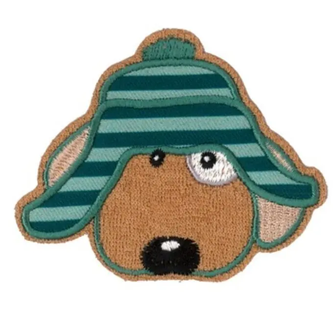 Thermocollant Hunde-Kopf Patch mit Mütze, Aufbügelbar Gratis Versand