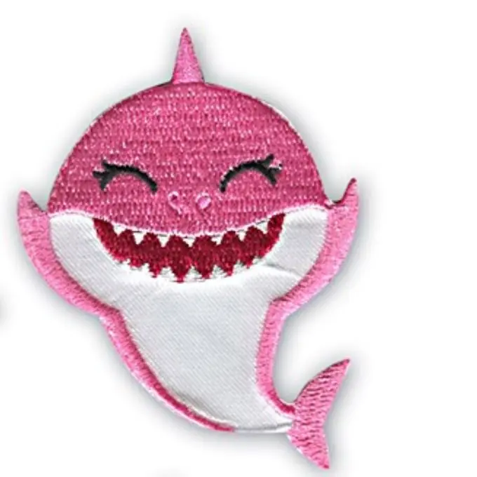 Premium Baby Shark Aufbügelpatch Rosa, Thermo-Haftend
