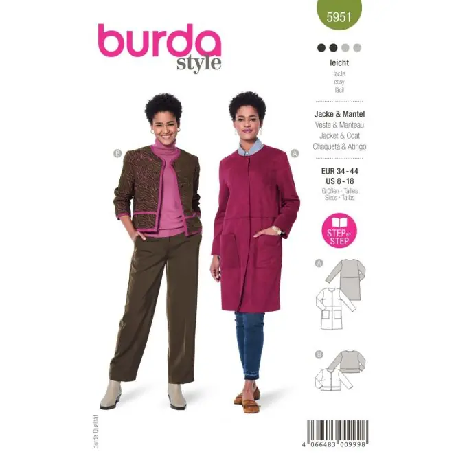 Top-Angebot Schnittmuster Burda Mantel und kurze Jacke