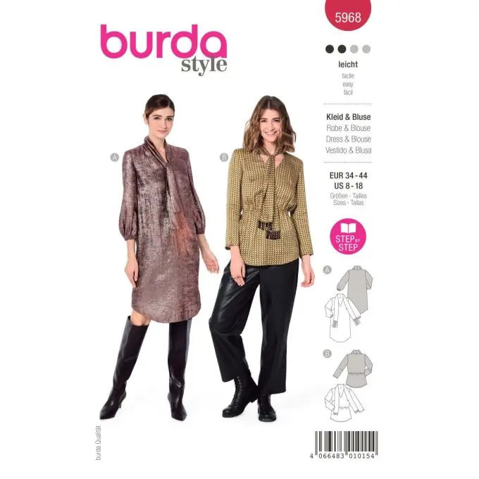 Burda Schnittmuster: Kleid und Bluse V-Ausschnitt 36 bis 46 Markenprodukt