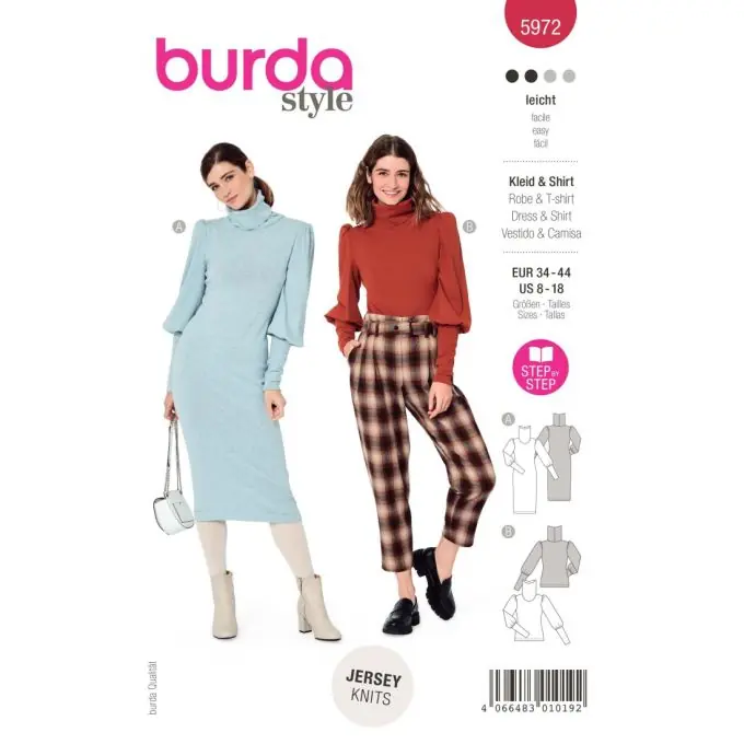 Schnittmuster Burda 5972 Kleid und T-Shirt mit gerafften Ärmeln 36 bis 46 Bestpreis
