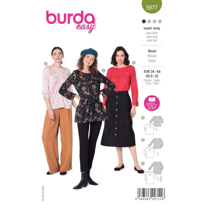 Neue Kollektion Schnittmuster Burda 5977 Plissée-Bluse 36 bis 50