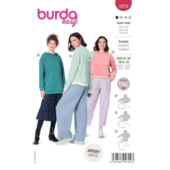 Schnittmuster Burda 5979 Kapuzenpullover 36 bis 50 Kostenloser Versand