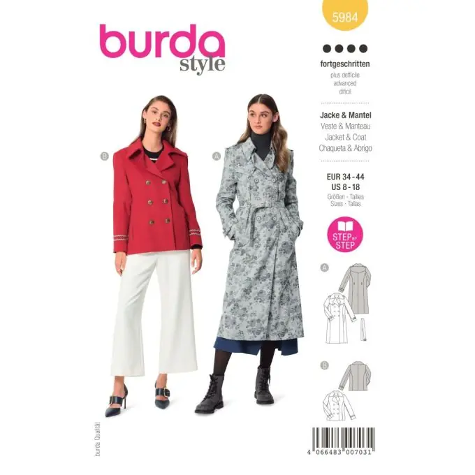 Schnittmuster Burda 5984 Trenchcoat 36 bis 46 Begrenztes Angebot