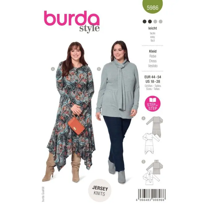 Angebot Schnittmuster Burda 5986 Jersey kleid 46 bis 56