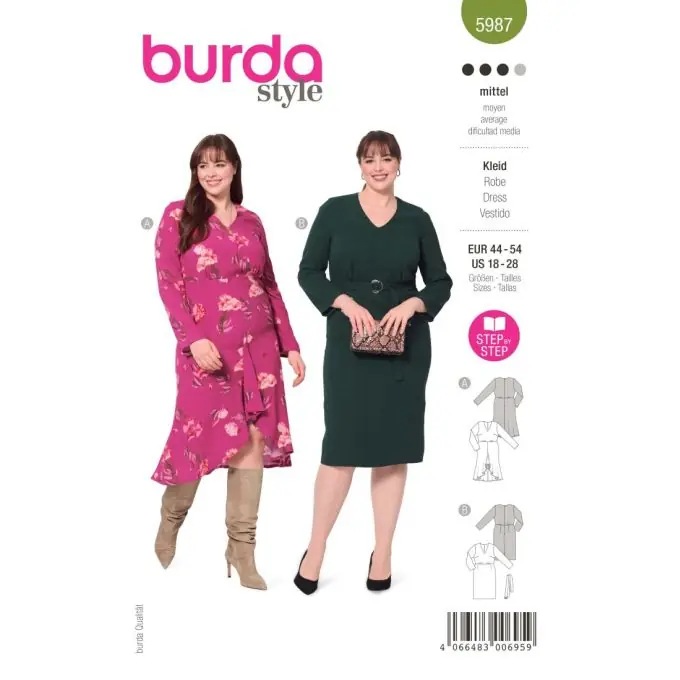 Must-Have Schnittmuster Burda 5987 Kleider mit V-Ausschnitt 46 bis 56