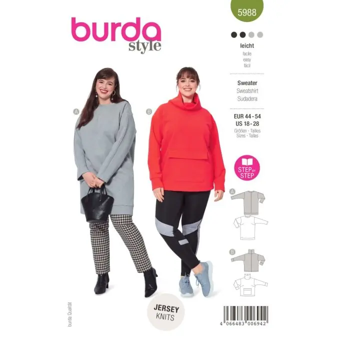 Schnittmuster Burda 5988 Sweatshirt 46 bis 56 Neue Kollektion