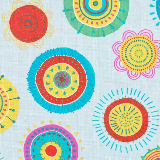 Dekostoff himmelblau Sonnen Mandala bunt Preisreduziert