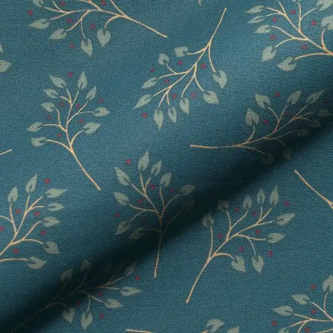 Premium Dekostoff blau Olivenbaumzweige