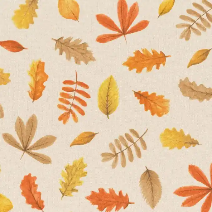 Premium Dekostoff Linenlook Blätter Herbstfarben