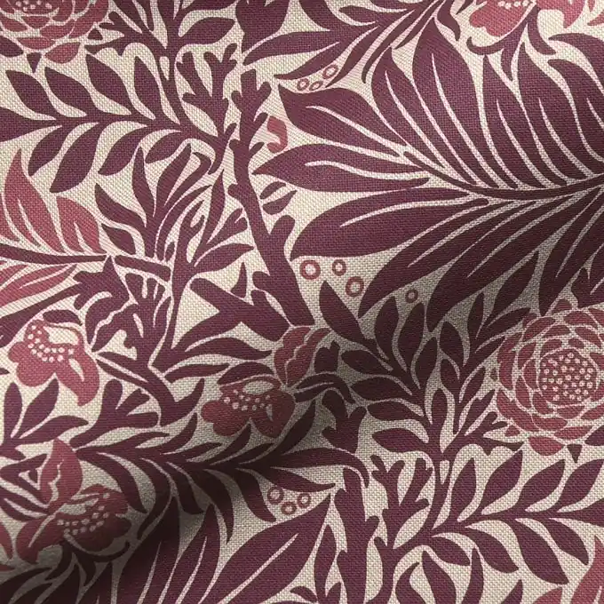 Günstig Dekostoff Linenlook Blätter Weinrot