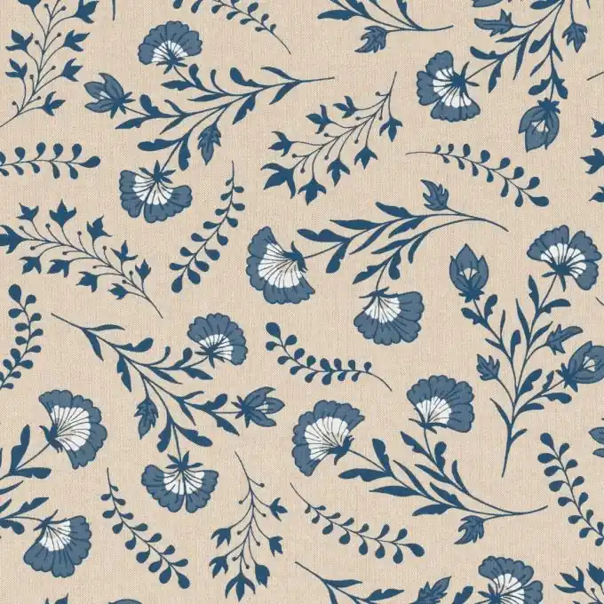 Dekostoff Linenlook Blumen Blätter blau Nur Für Kurze Zeit