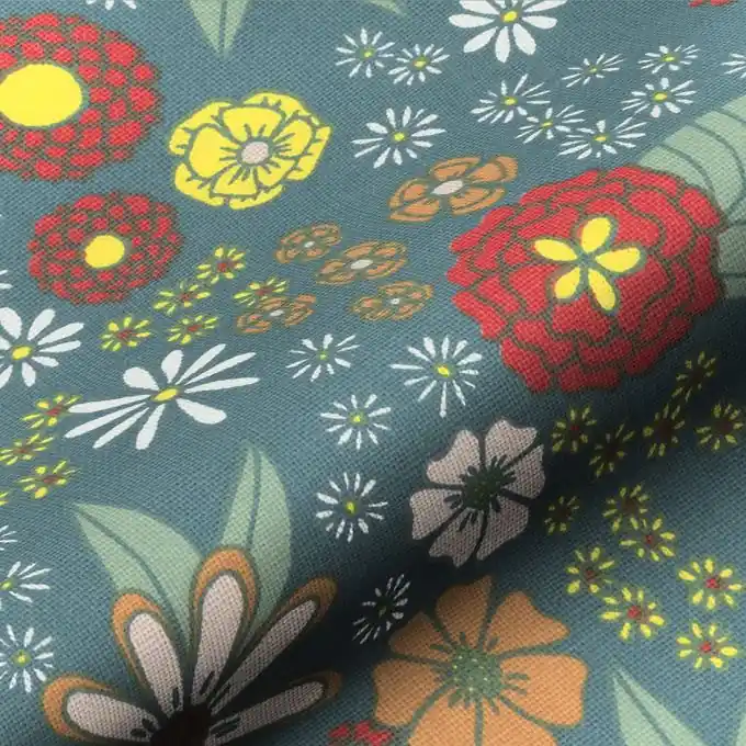 Rabatt Dekostoff entengrün Blumen Pope retro bunt