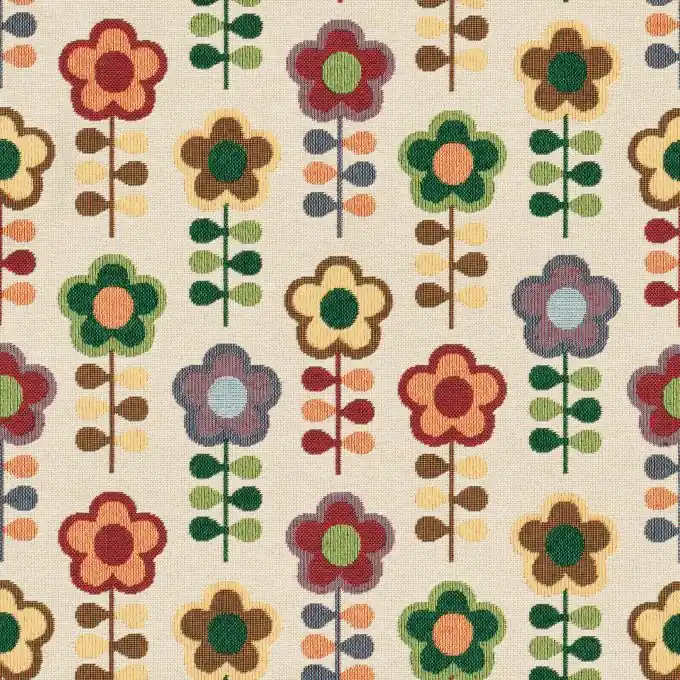 Ausverkauf Jacquard beige Gänseblümchen retro bunt